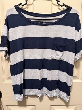 AE Soft & Sexy Navy and Light Gray Striped relaxed fit boxy tee